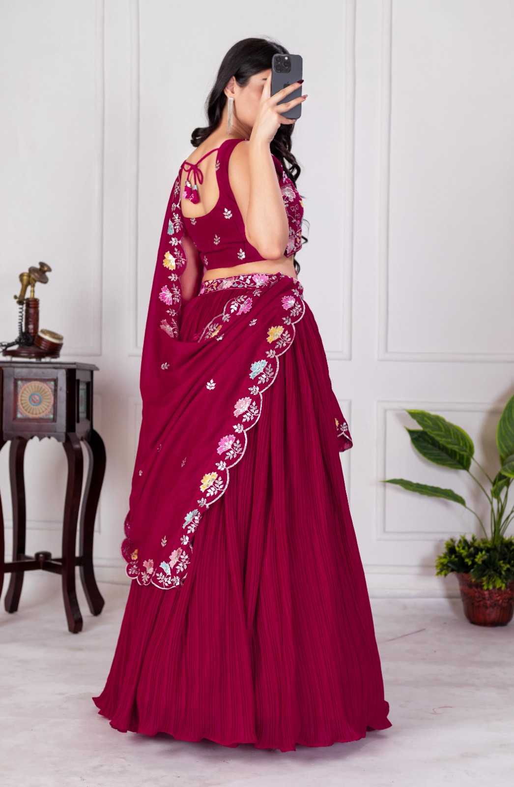Faux Georgette Designer Lehenga in Red