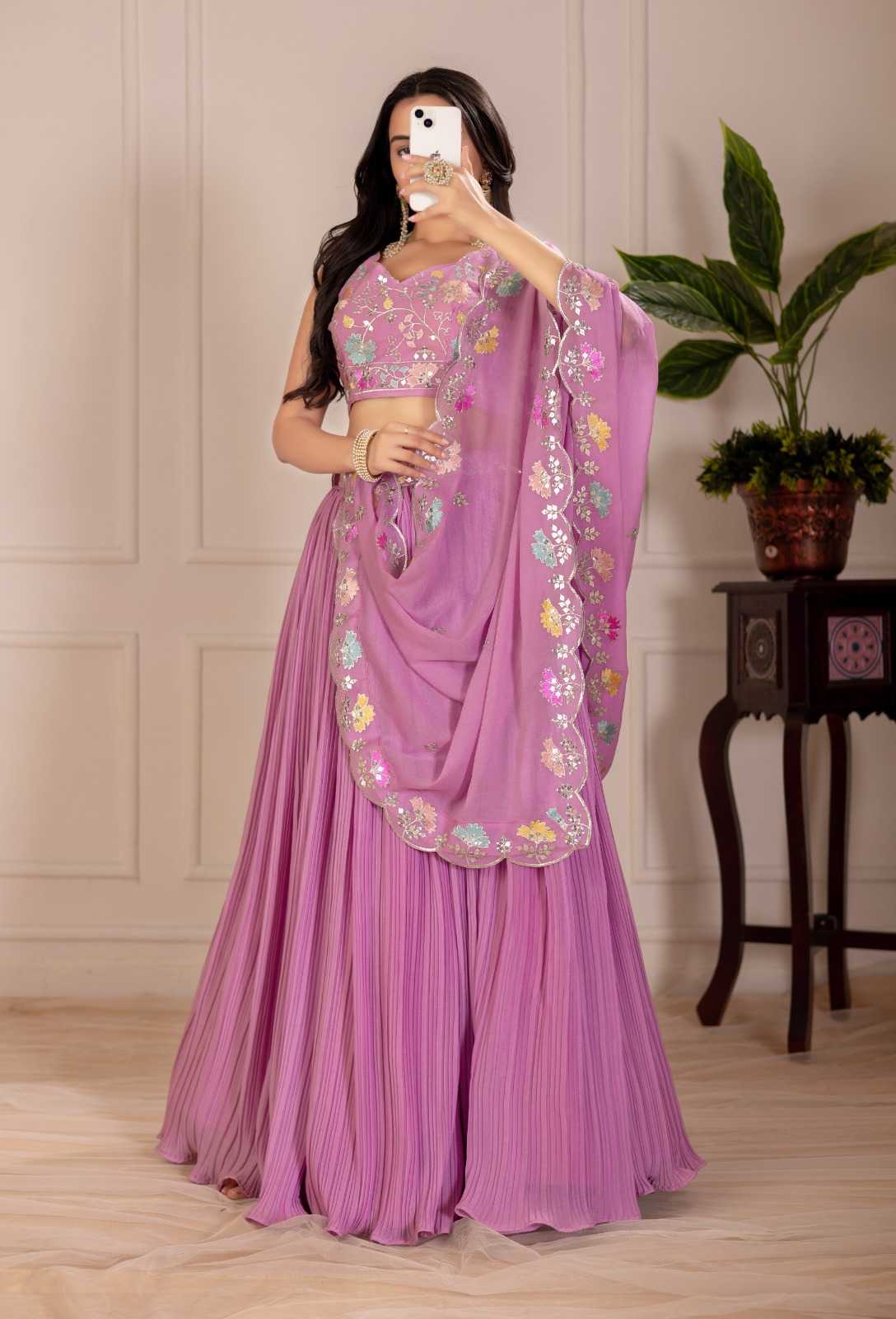 Faux Georgette Designer Lehenga in Red