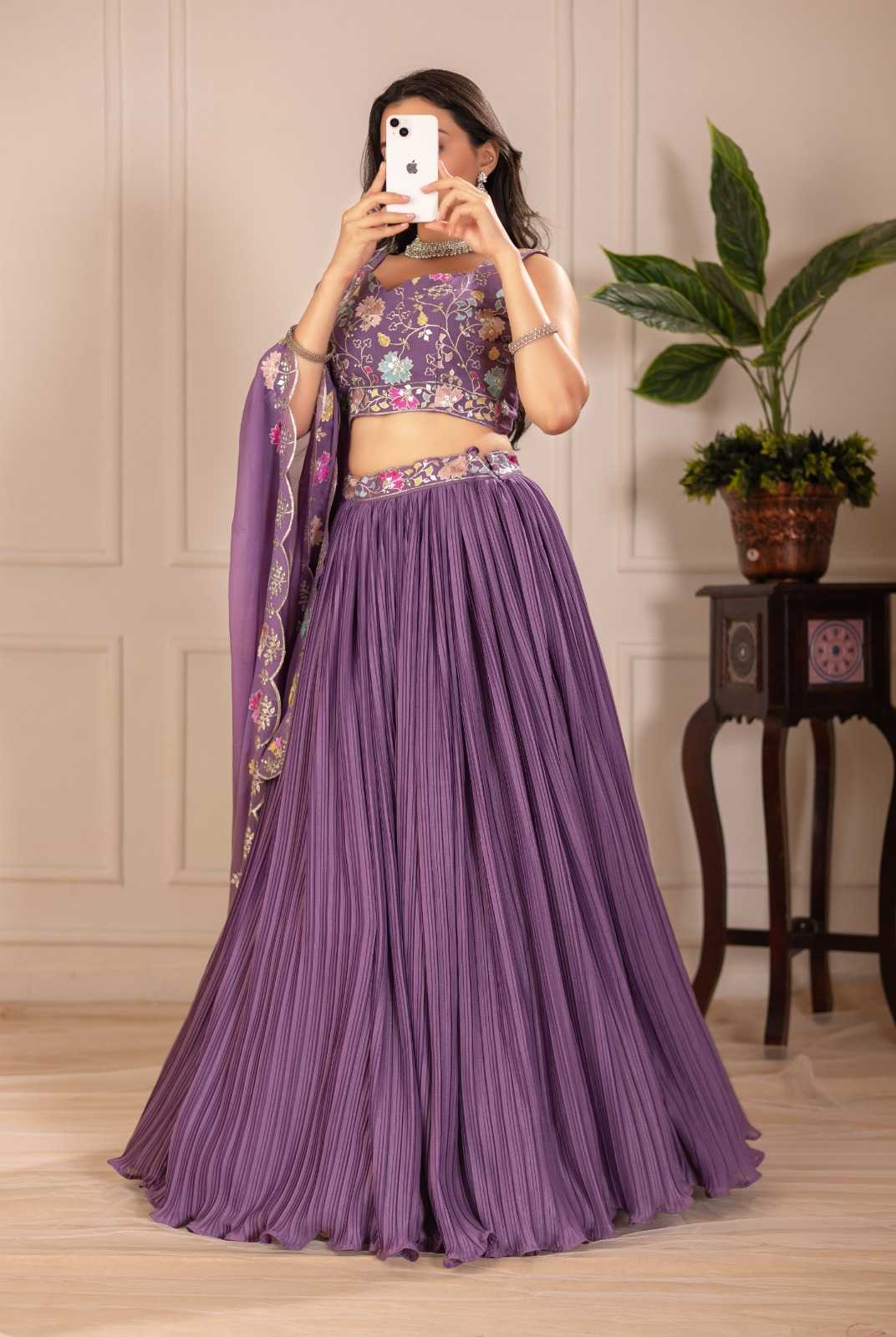 Faux Georgette Designer Lehenga in Red