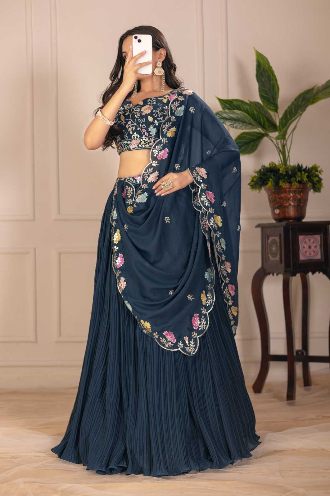 Faux Georgette Designer Lehenga in Red
