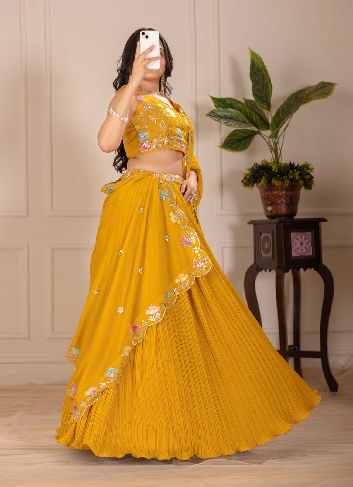 Faux Georgette Designer Lehenga in Red