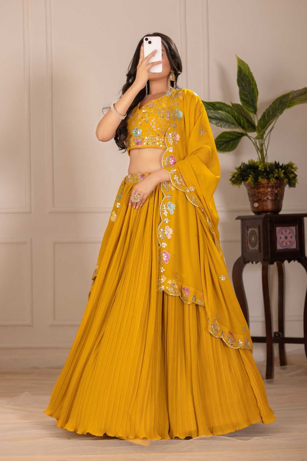 Faux Georgette Designer Lehenga in Red