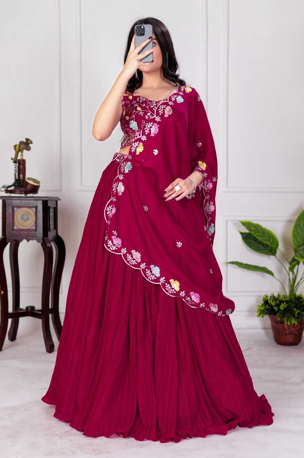 Faux Georgette Designer Lehenga in Red