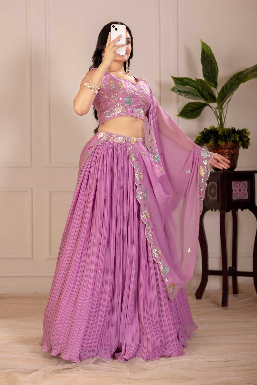 Faux Georgette Designer Lehenga in Red