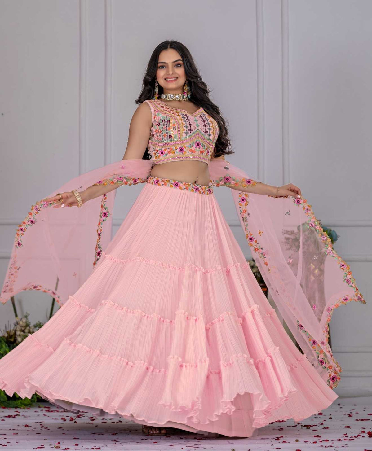 Faux Georgette Designer Lehenga in Pink