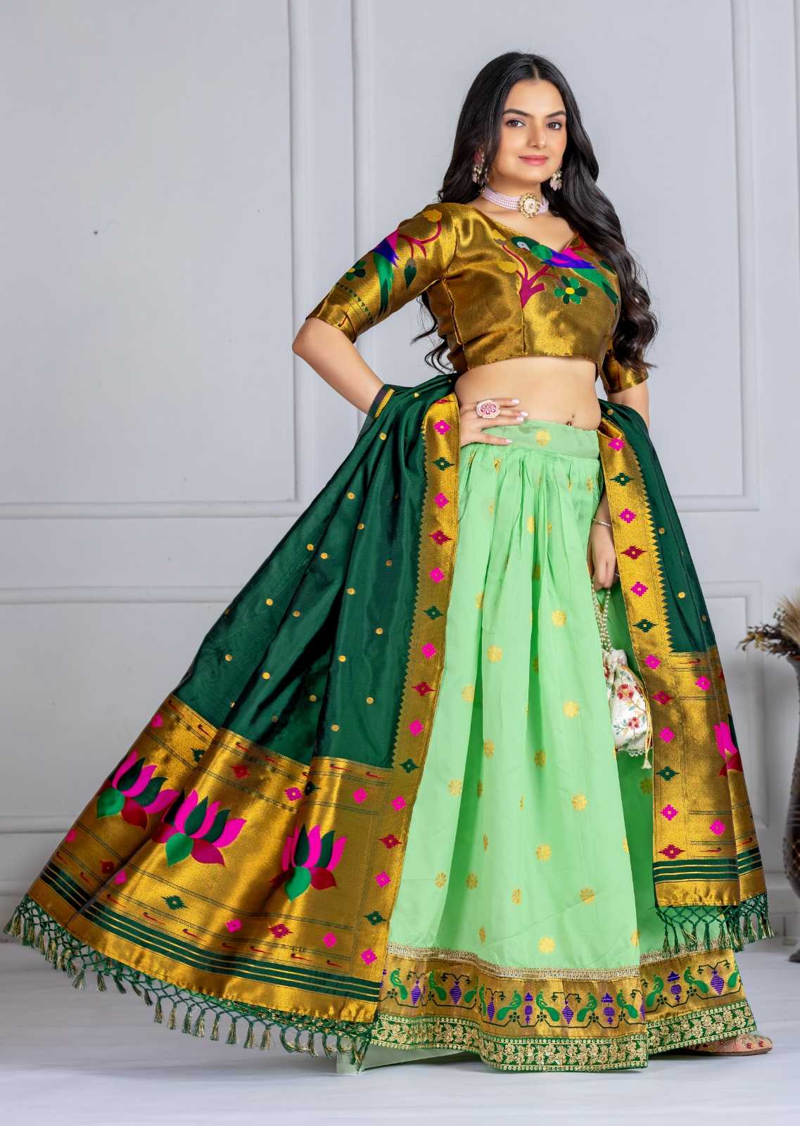 Lichi Silk Designer Lehenga in Green