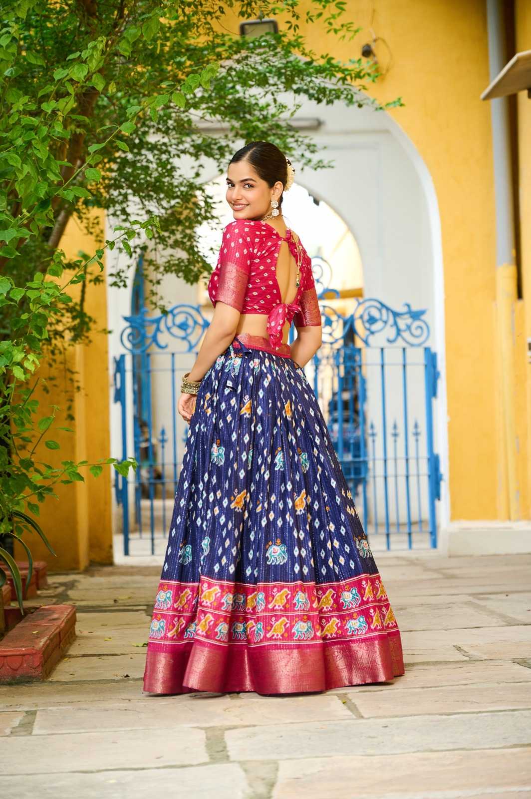 Lichi Silk Designer Lehenga in Mehndi