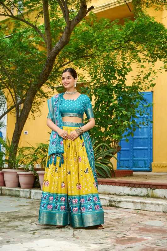 Lichi Silk Designer Lehenga in Mehndi