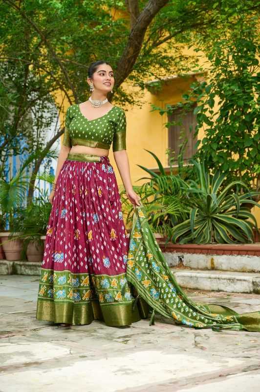 Lichi Silk Designer Lehenga in Mehndi