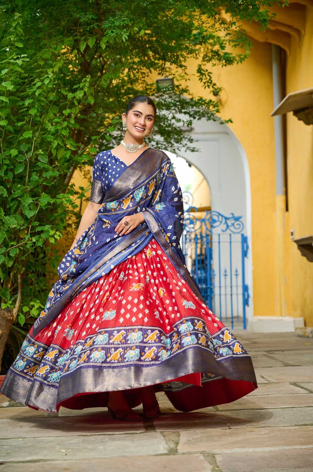 Lichi Silk Designer Lehenga in Mehndi