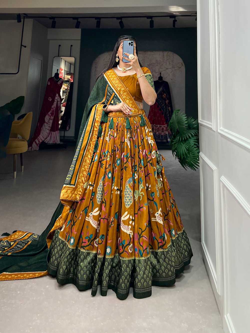 Tussar Silk Printed Lehenga