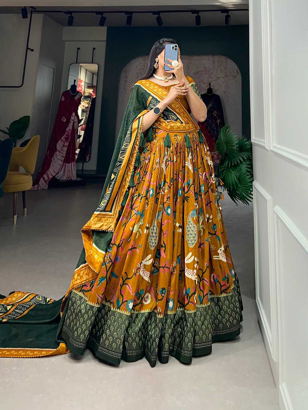 Tussar Silk Printed Lehenga