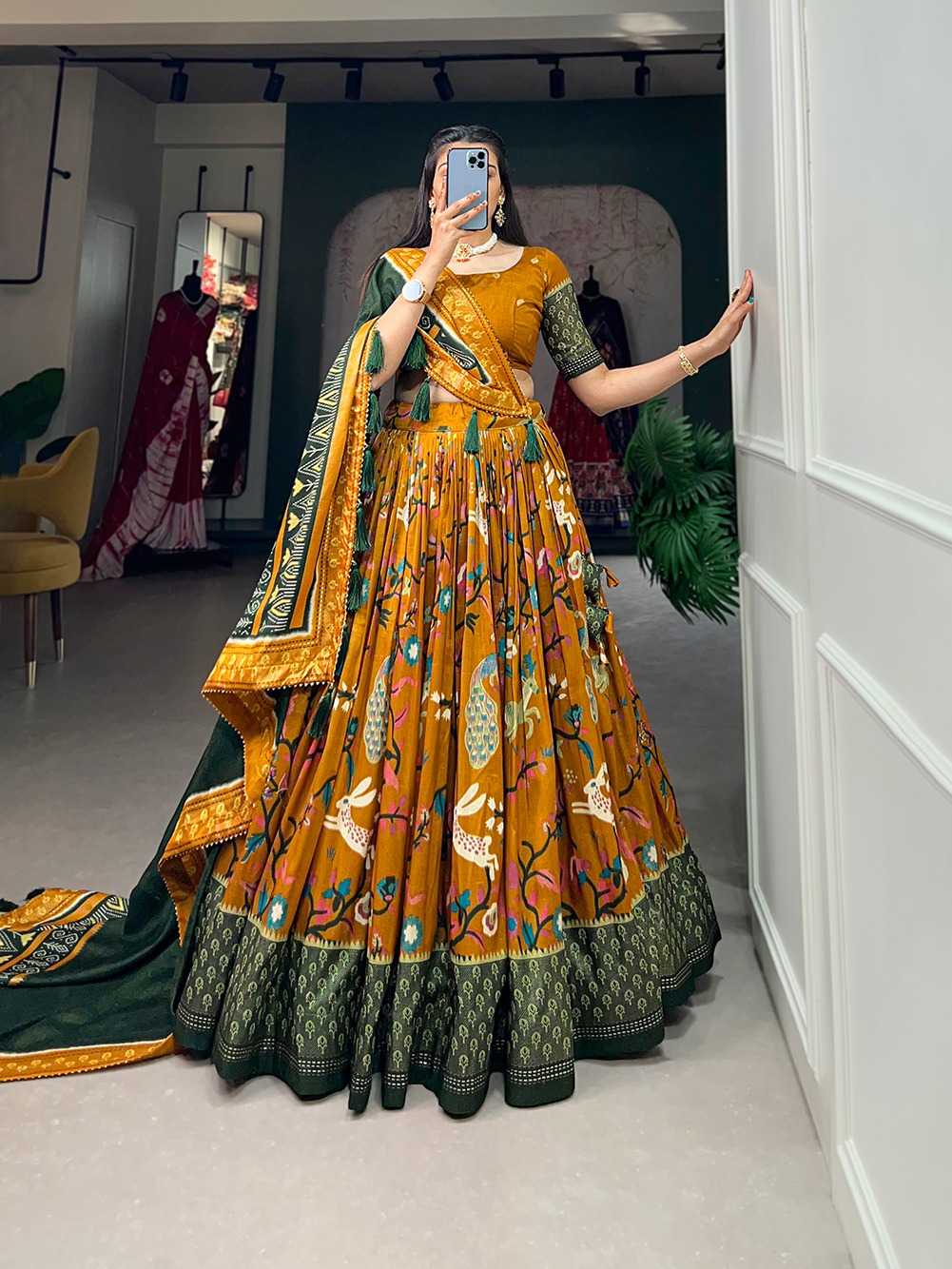 Tussar Silk Printed Lehenga