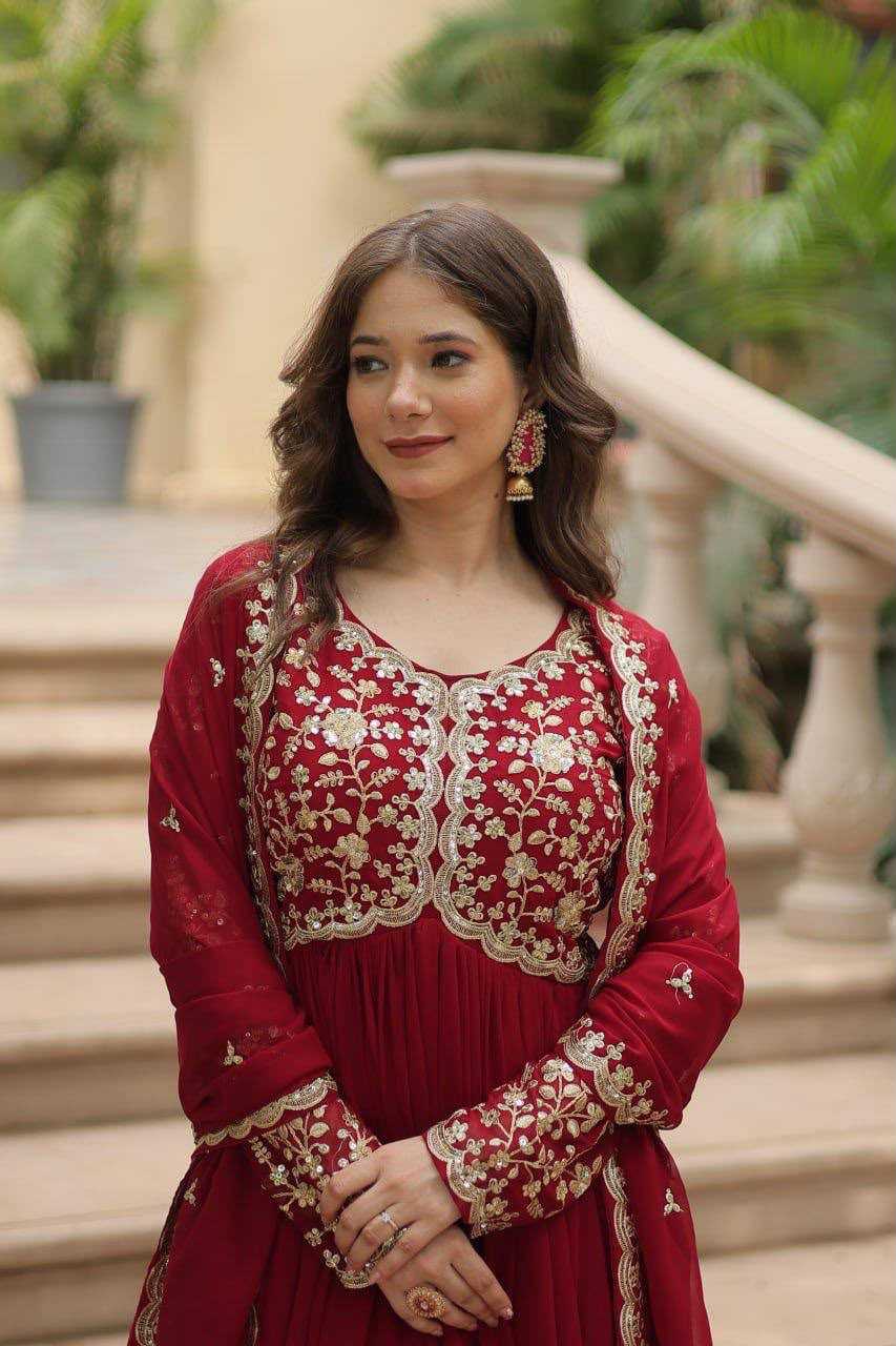 Faux Blooming Embroidery Gown