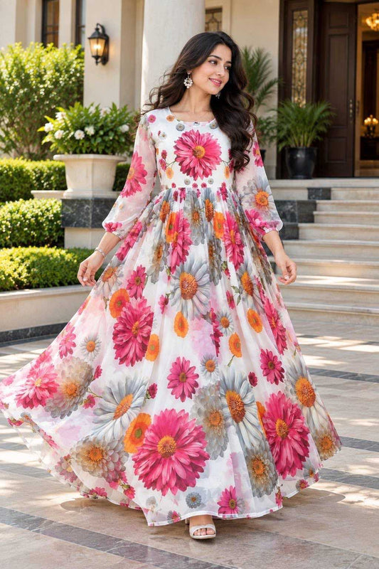 Frorenza Faux Georgette Printed Gown