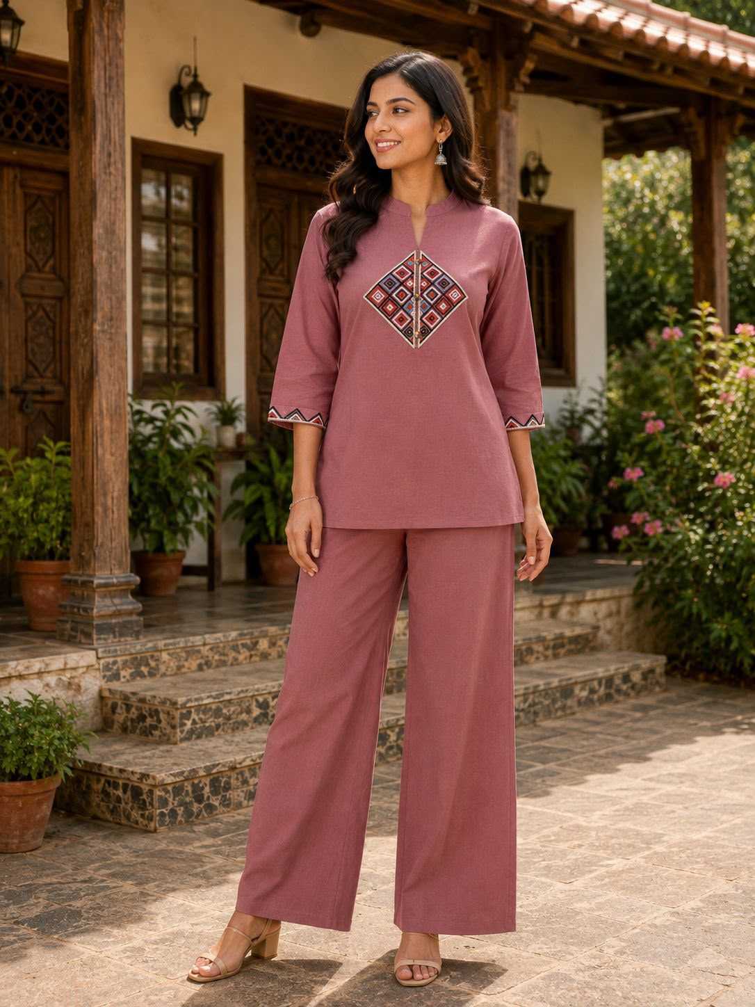 Siqndar-english Pink Cotton Co-ord Set