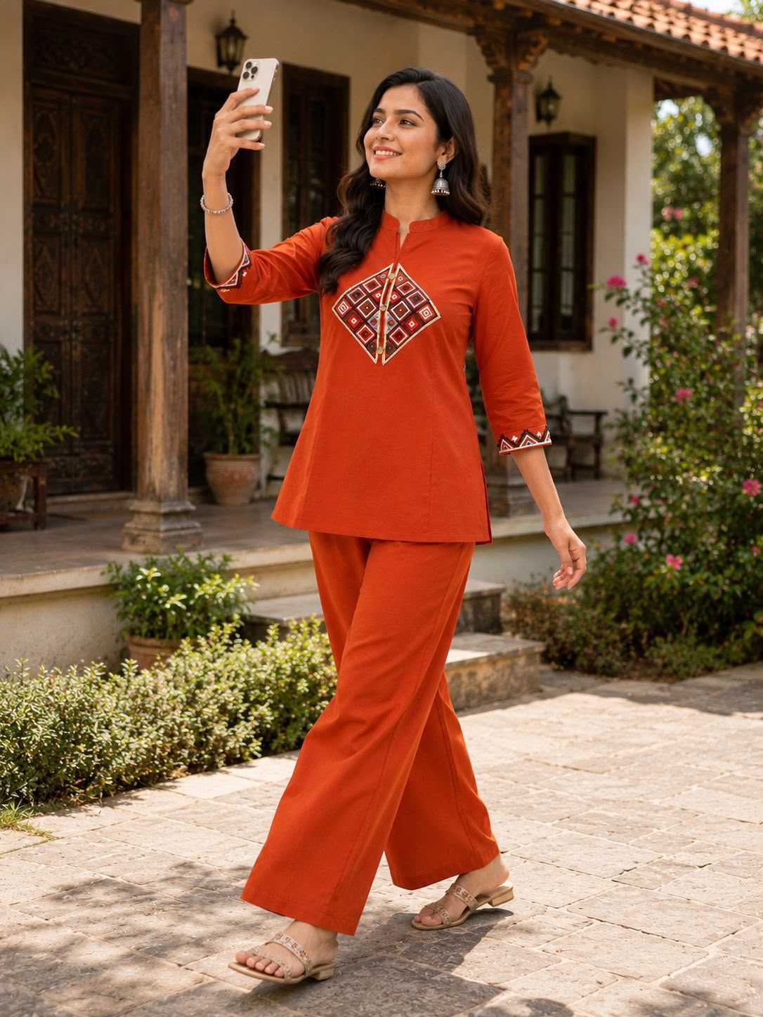 Siqndar-rust Cotton Co-ord Set