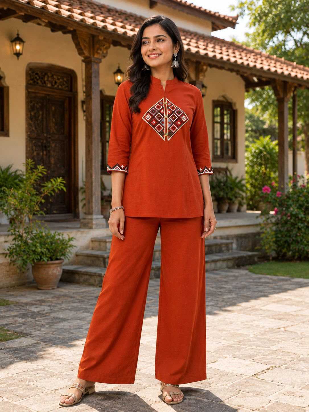 Siqndar-rust Cotton Co-ord Set