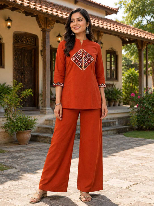 Siqndar-rust Cotton Co-ord Set
