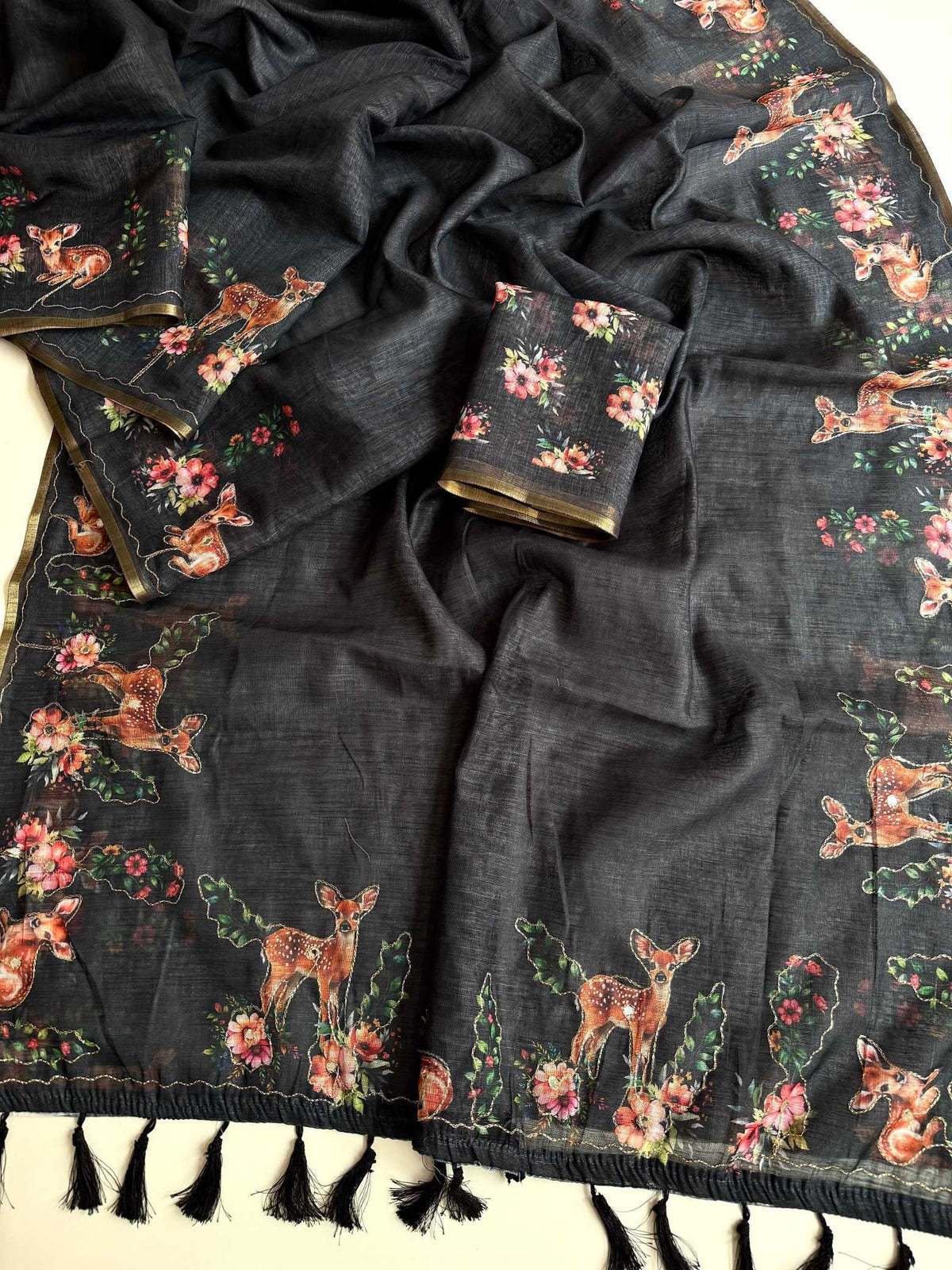 Amoli Linen Designer Saree in Black