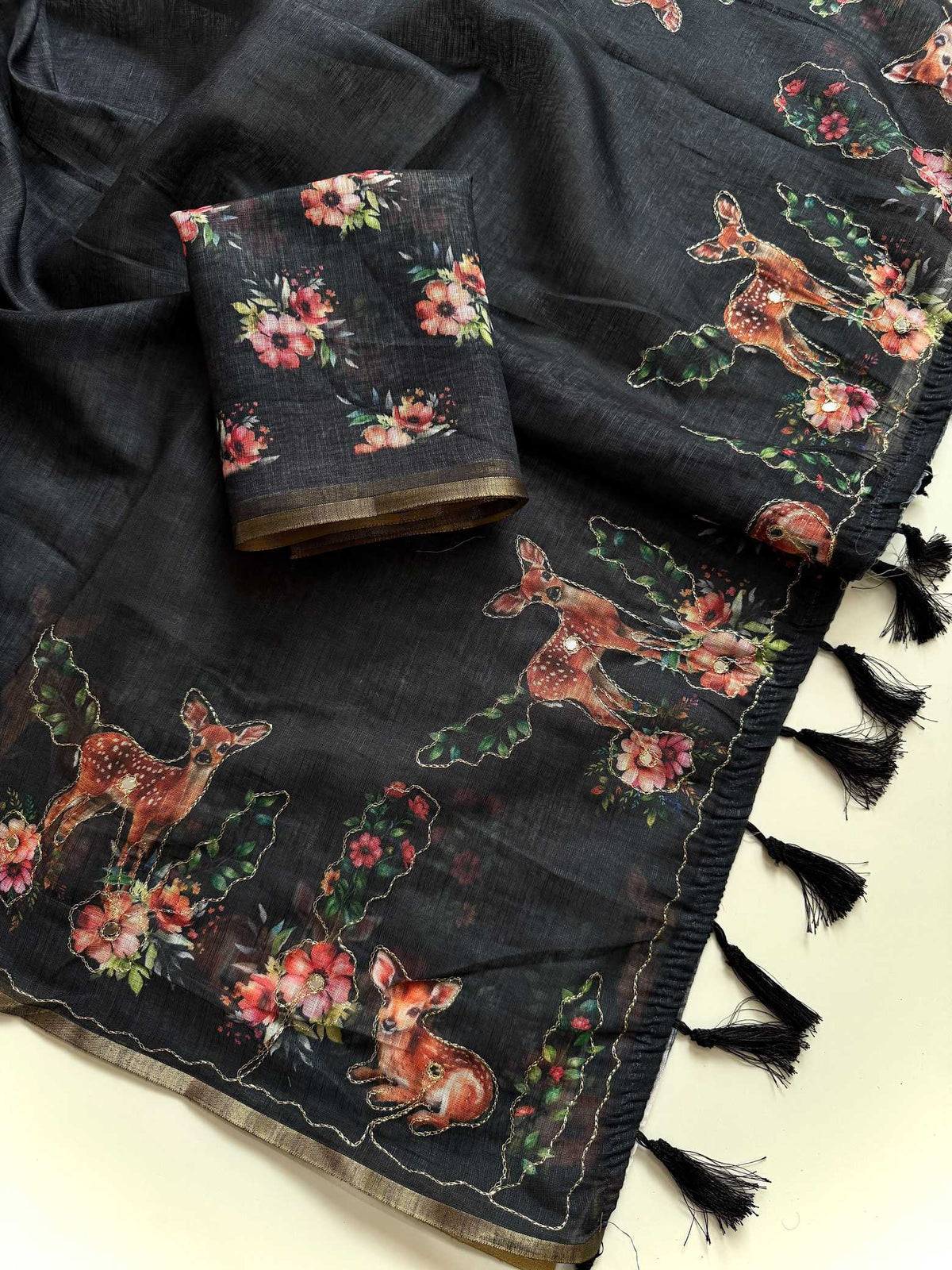 Amoli Linen Designer Saree in Black