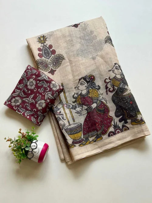 Linen Floral Saree
