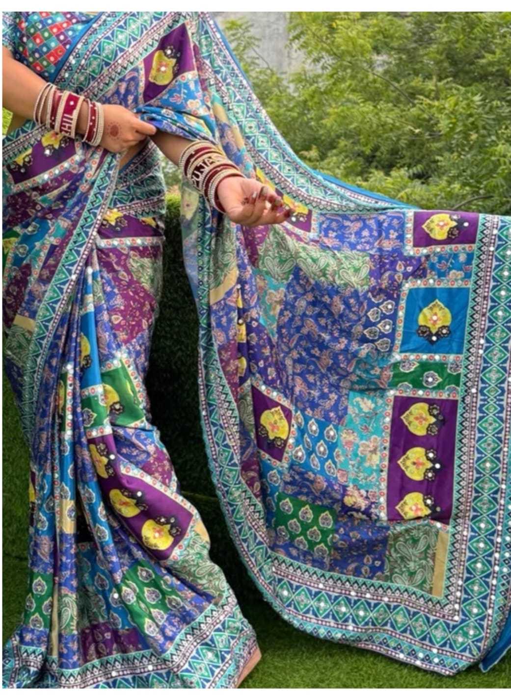 Radha Chinon Silk Soft Saree in Blue
