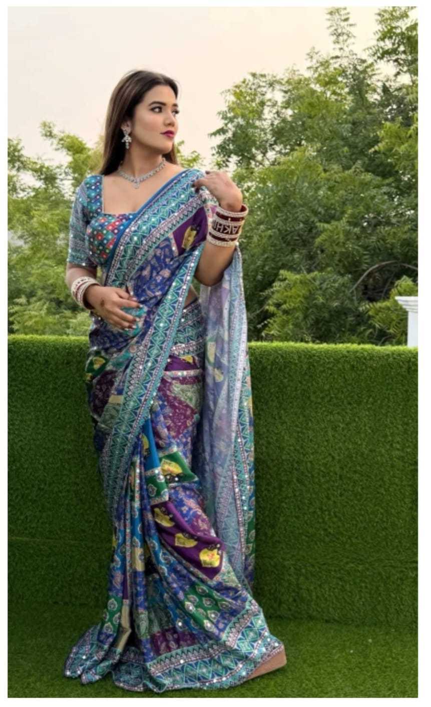 Radha Chinon Silk Soft Saree in Blue