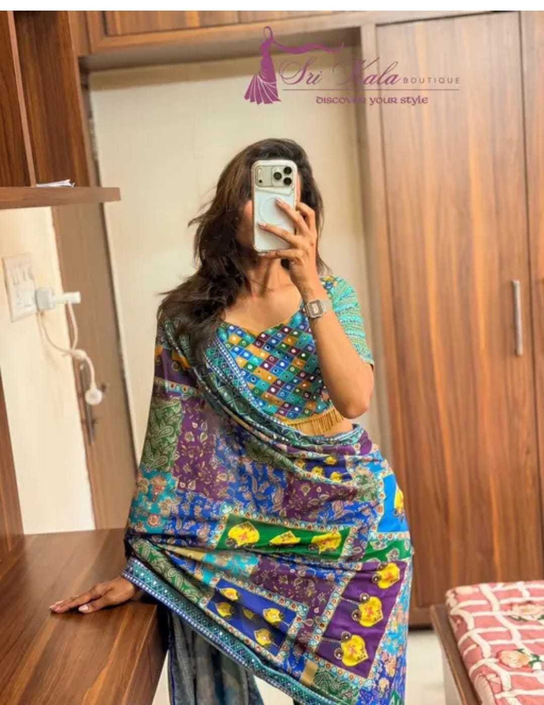 Radha Chinon Silk Soft Saree in Blue