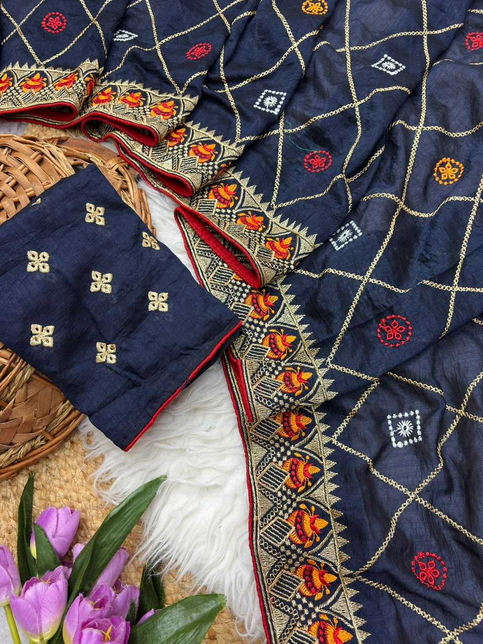 Soft Vichitra Party Wear Saree