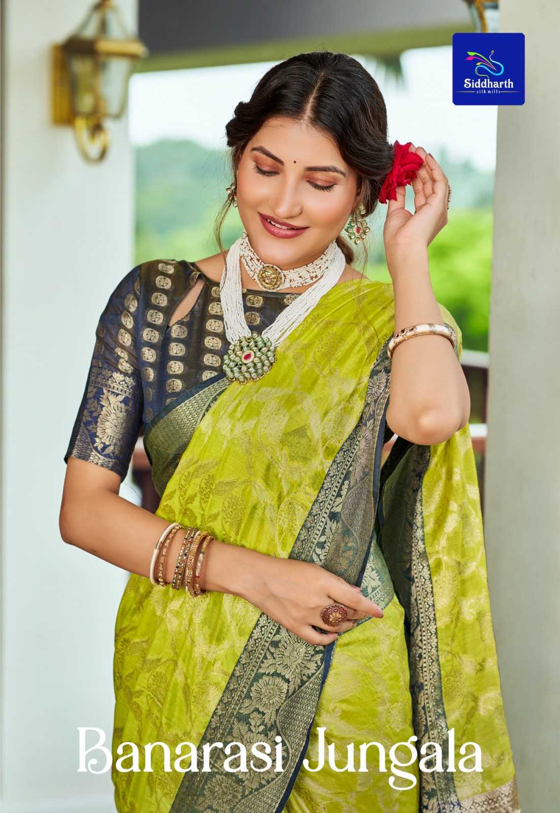 Banarasi Soft Silk Saree in Jungle Green