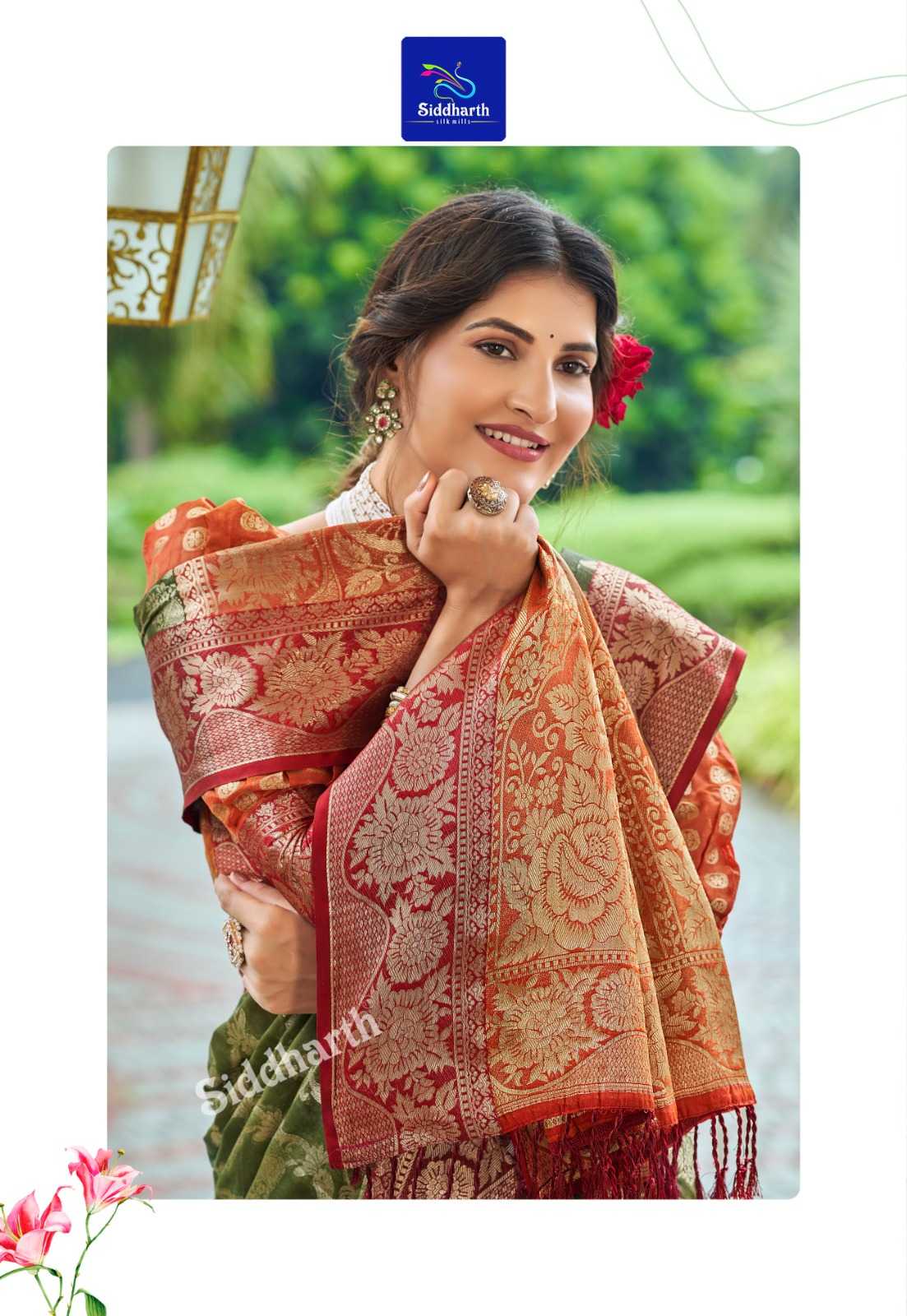 Banarasi Soft Silk Saree in Jungle Green
