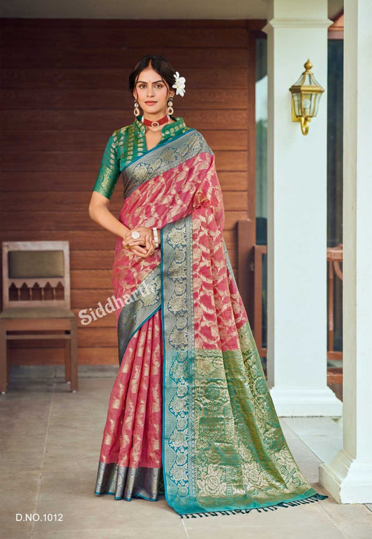 Banarasi Soft Silk Saree in Jungle Green