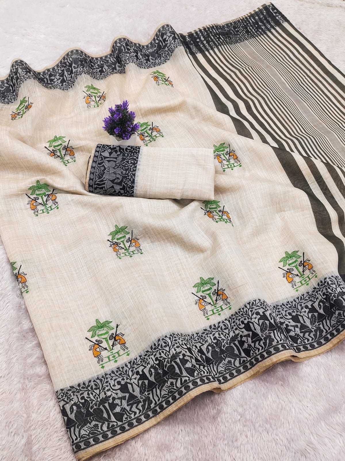 Chiku Cotton Printed Saree