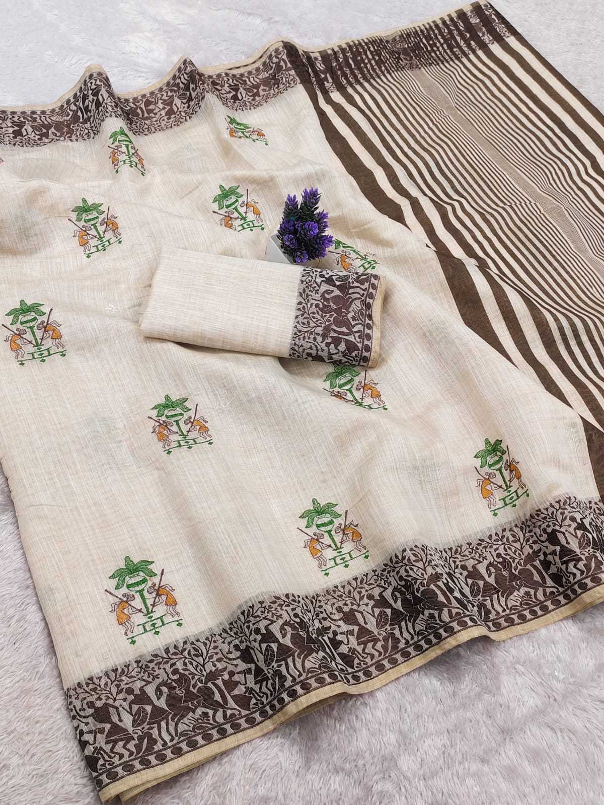 Chiku Cotton Printed Saree