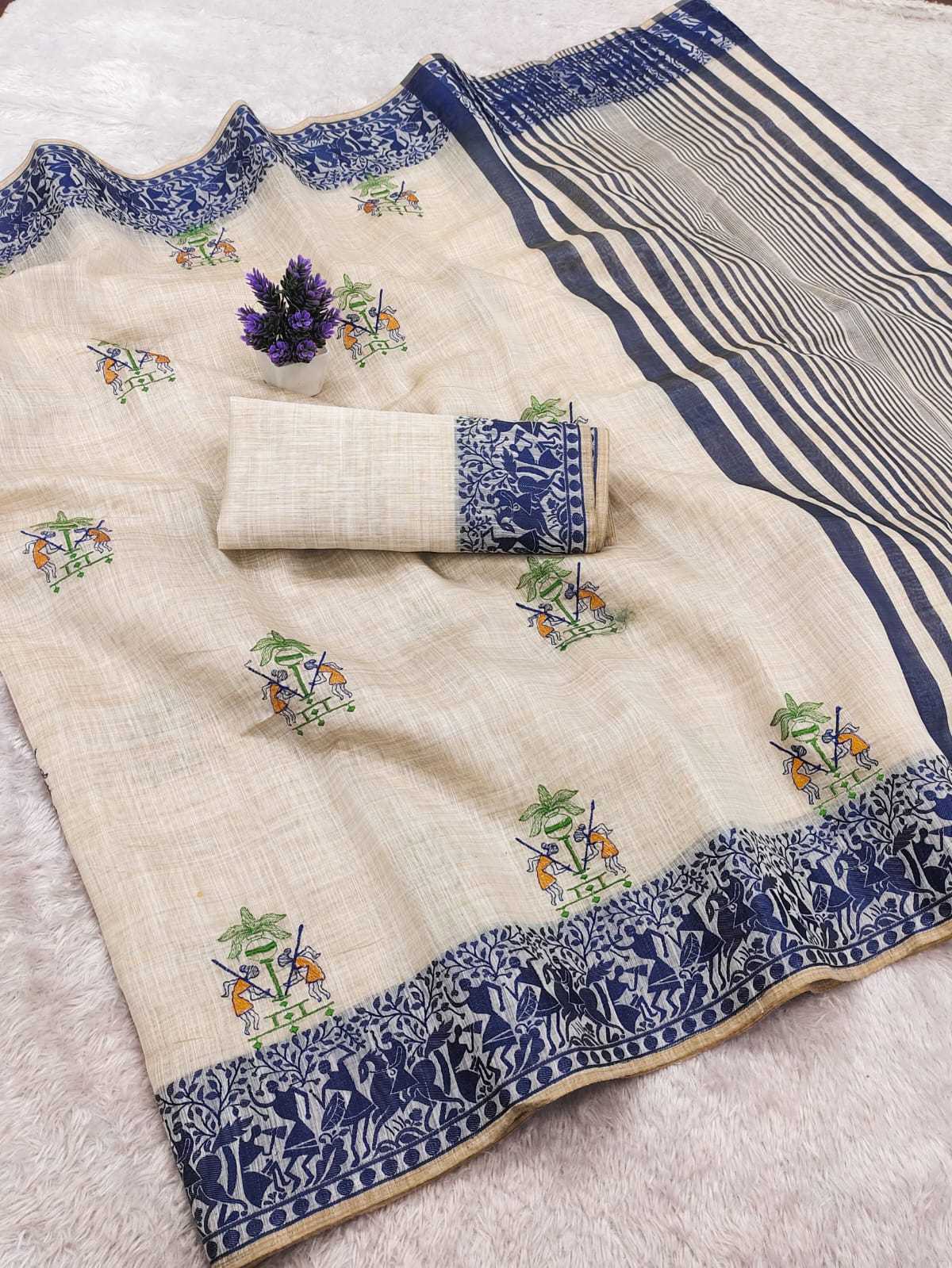 Chiku Cotton Printed Saree
