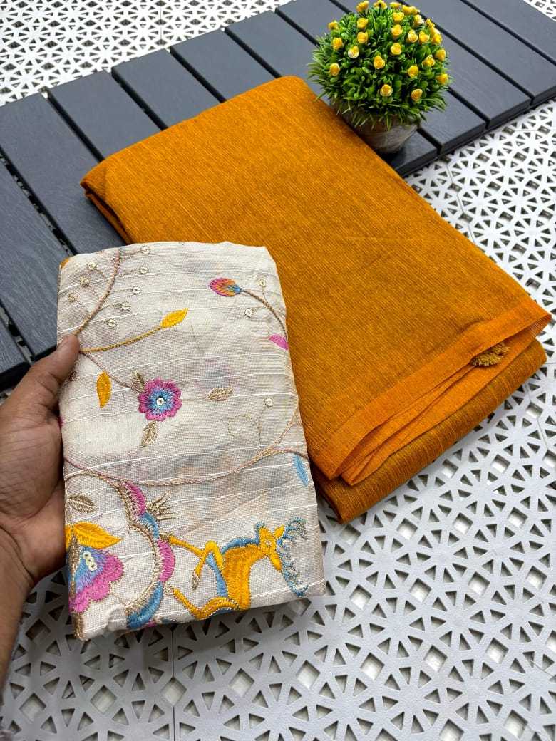 Cotton Designer Saree in Mustard
