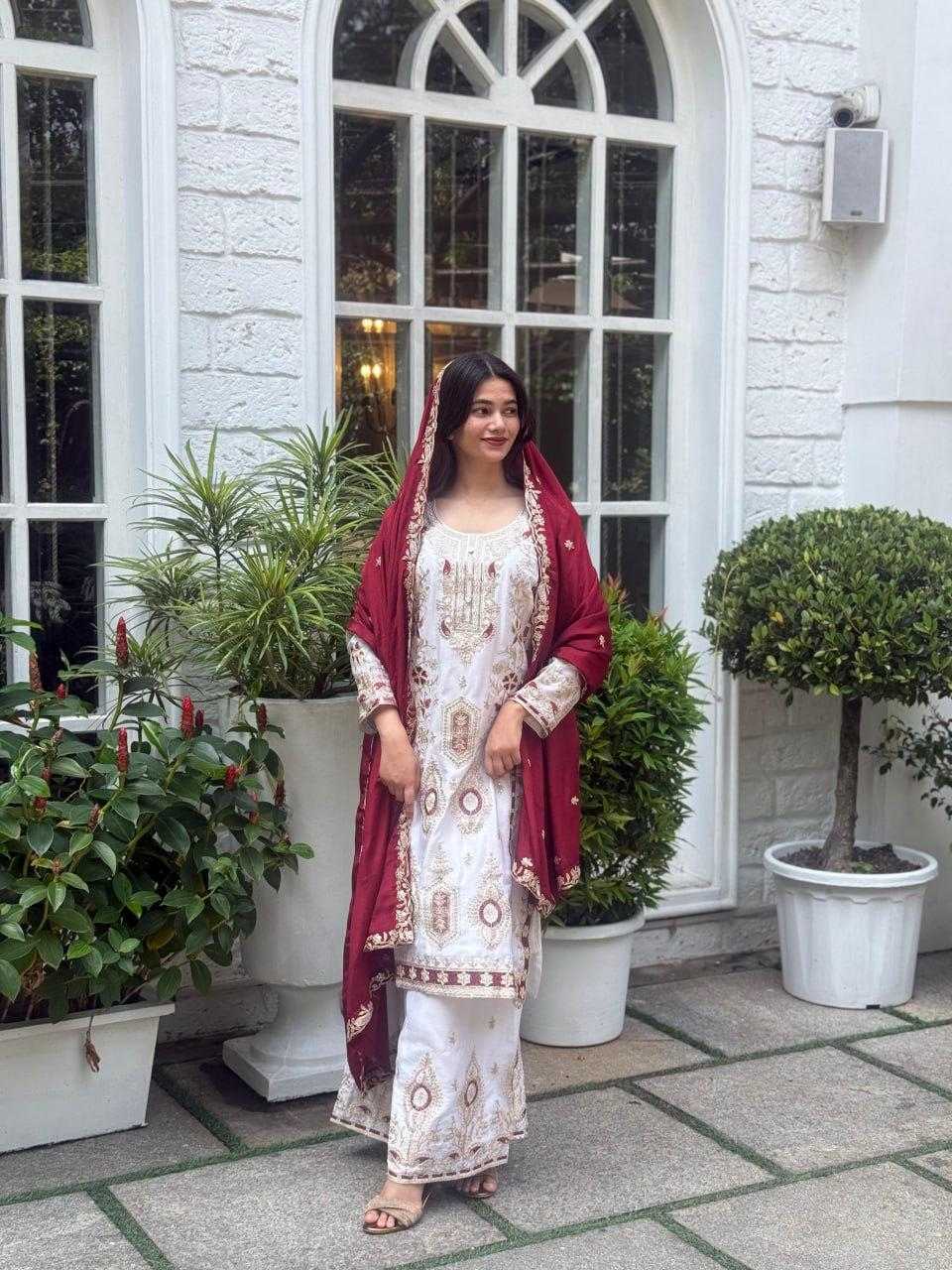 Chinon Silk Embroidery Suit
