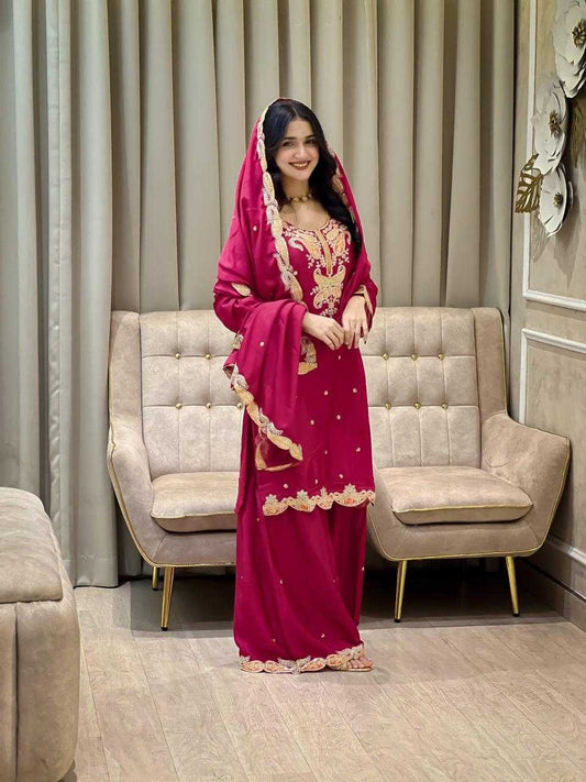 Chinon Silk Sharara Salwar Suit