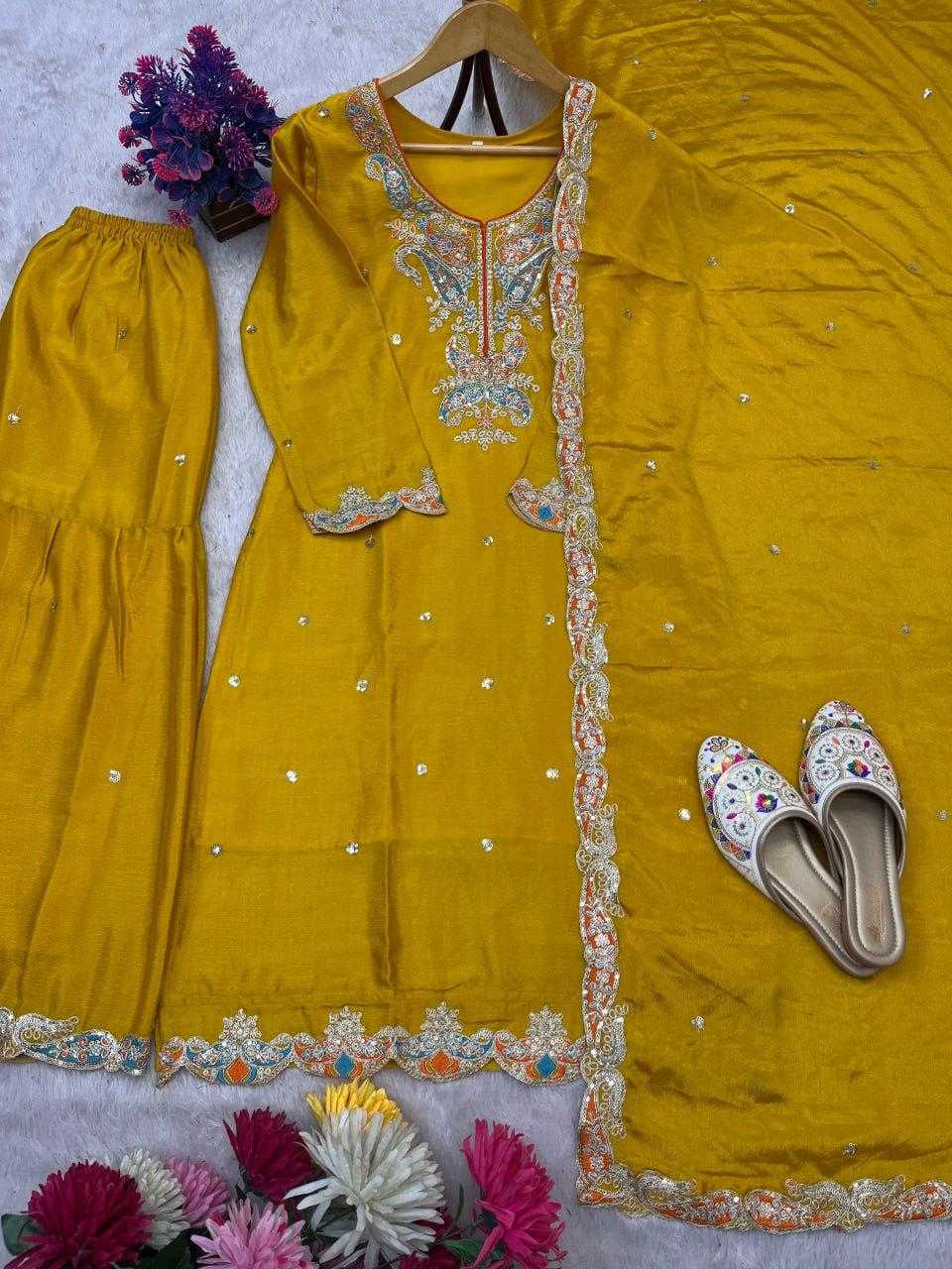 Chinon Silk Sharara Salwar Suit