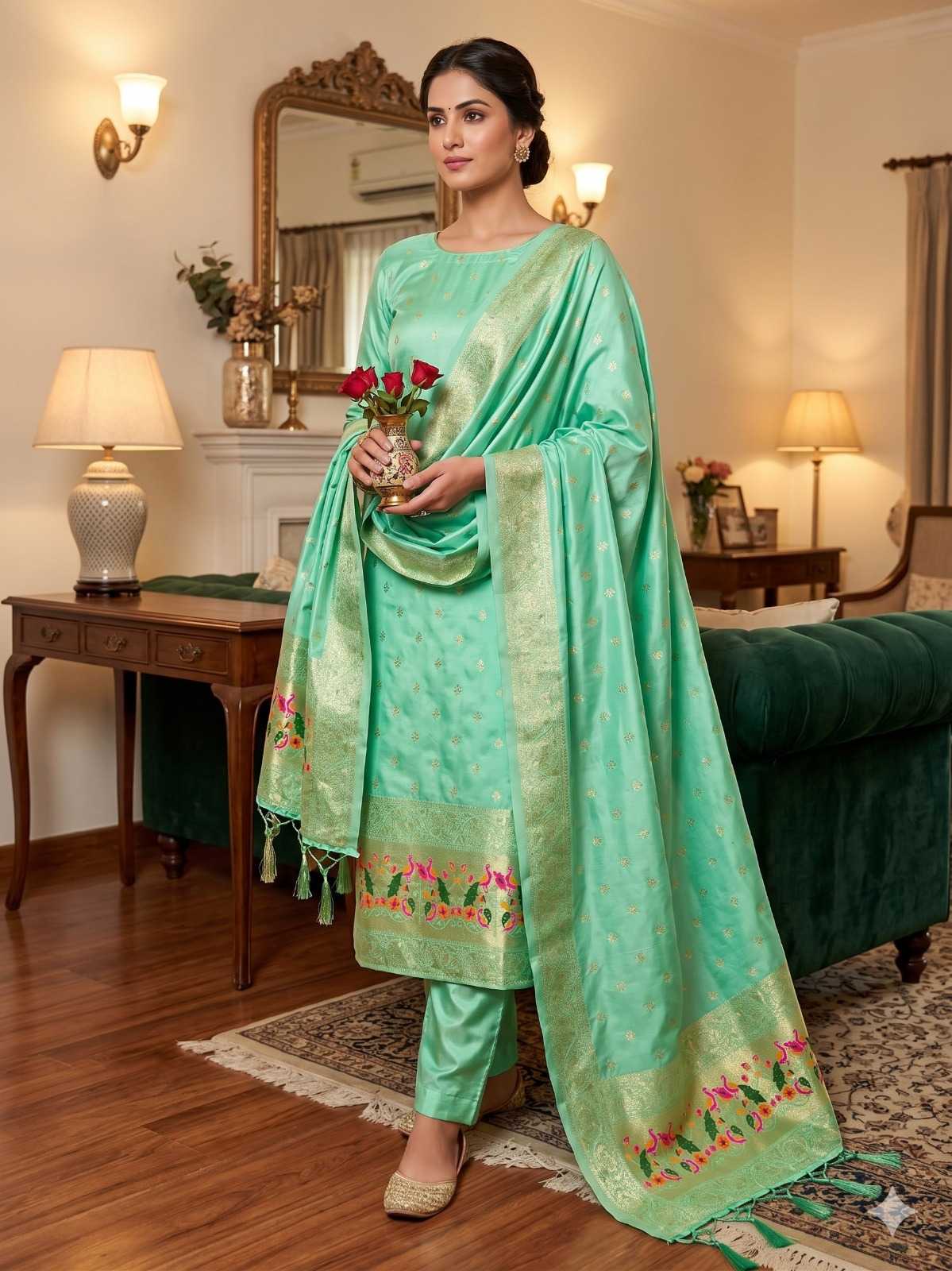 Pure Banarasi Soft Silk Zari Work Suit