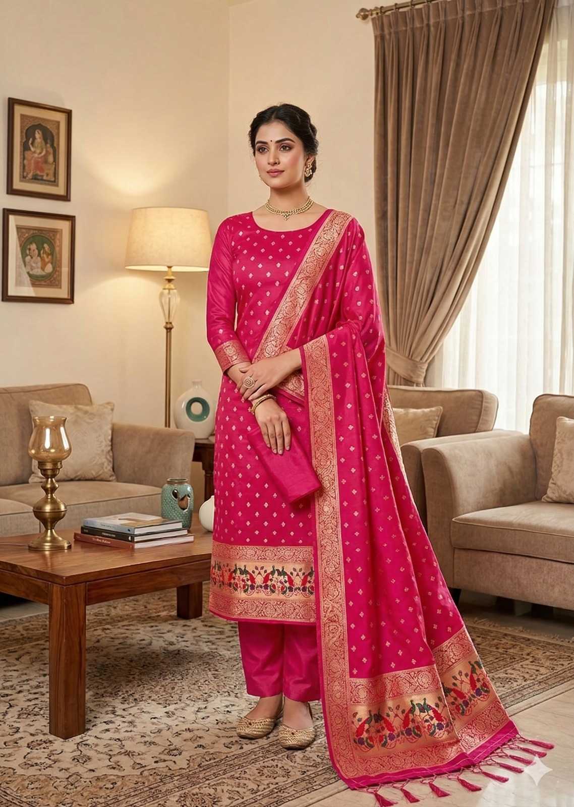 Pure Banarasi Soft Silk Zari Work Suit