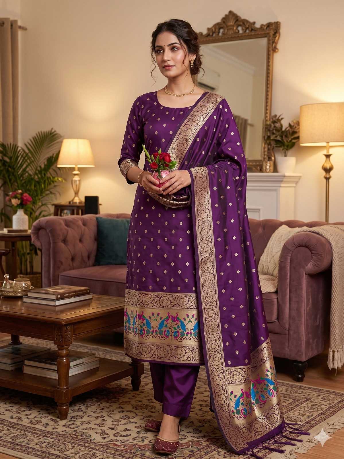 Pure Banarasi Soft Silk Zari Work Suit