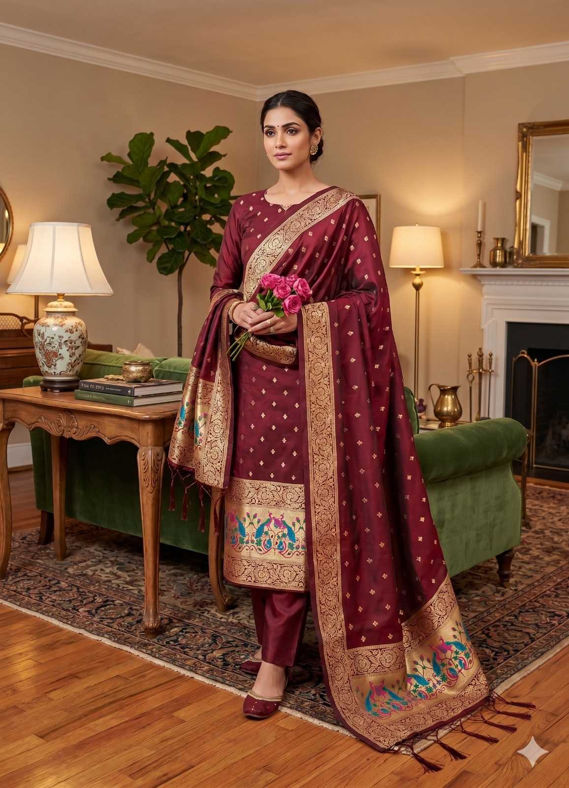 Pure Banarasi Soft Silk Zari Work Suit