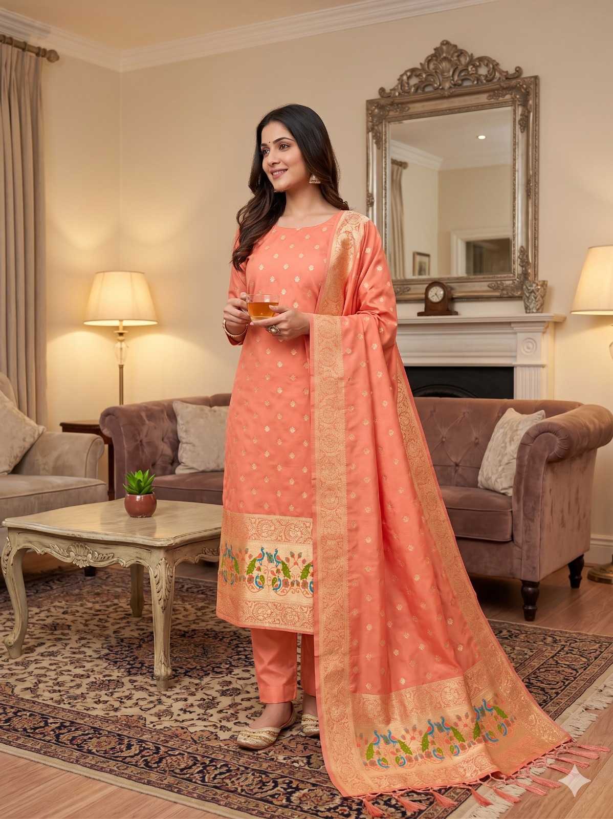 Pure Banarasi Soft Silk Zari Work Suit