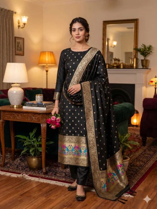 Pure Banarasi Soft Silk Zari Work Suit