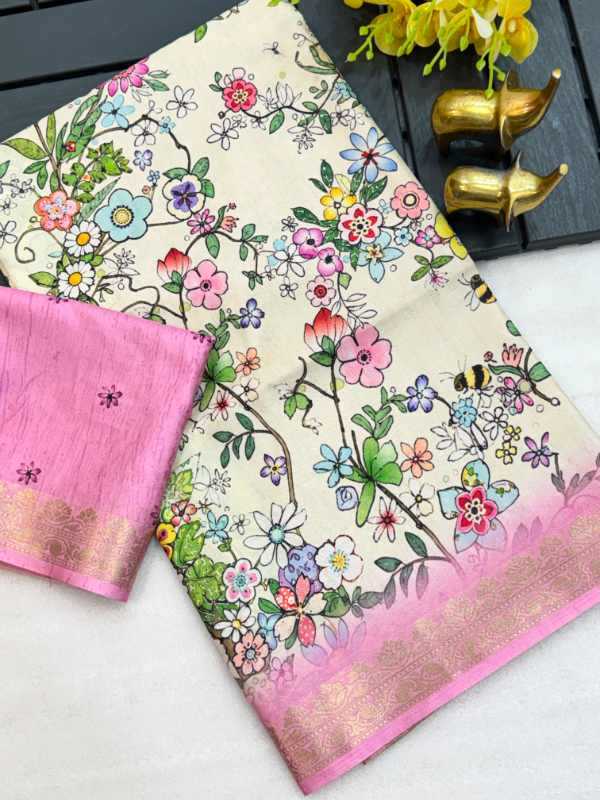 Tussar Silk Printed Saree in Green