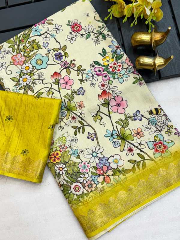 Tussar Silk Printed Saree in Green