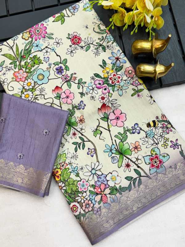 Tussar Silk Printed Saree in Green