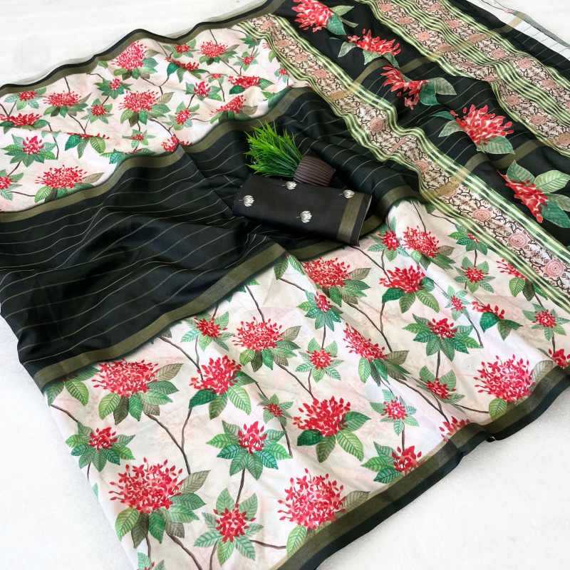 Dola Silk Printed Saree in White